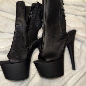 Pleaser Black Peep-Toe Platform Boots